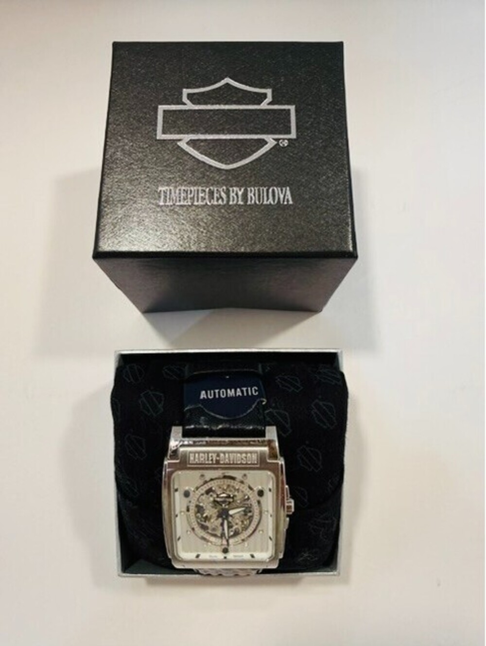 Harley Davidson Bulova Automatic Watch 76A022 Skeleton Dial NWT Box Papers